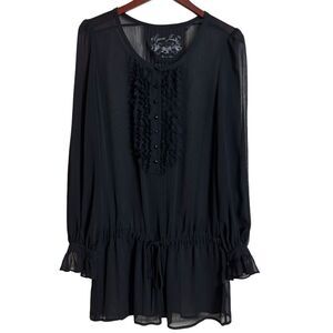 Vintage Guess Jeans Sheer Black Blouse Tunic Top Whimsigoth Dropwaist Blouson L